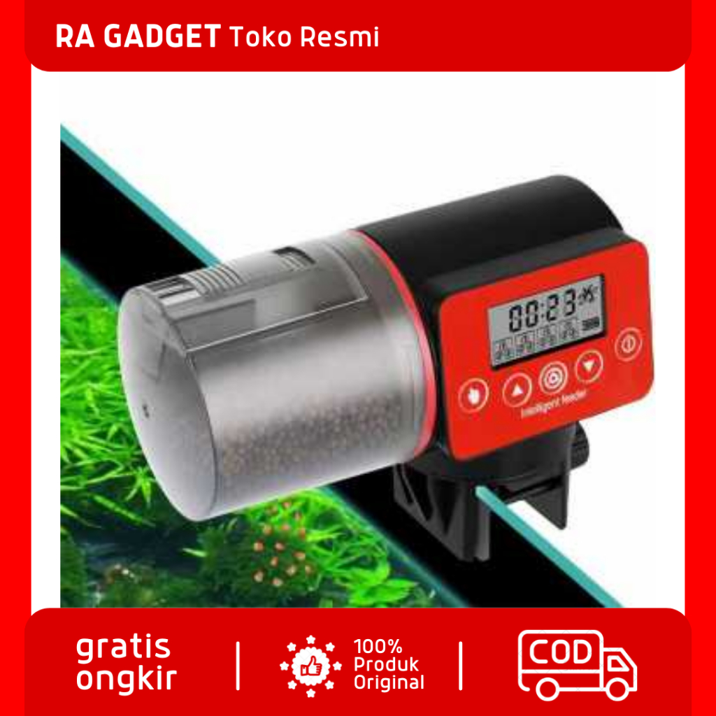 Dispenser Makanan Ikan Otomatis Fish Feeder Timer 200ml / Tempat Wadah Fedeer Alat Pemberi Makanan M