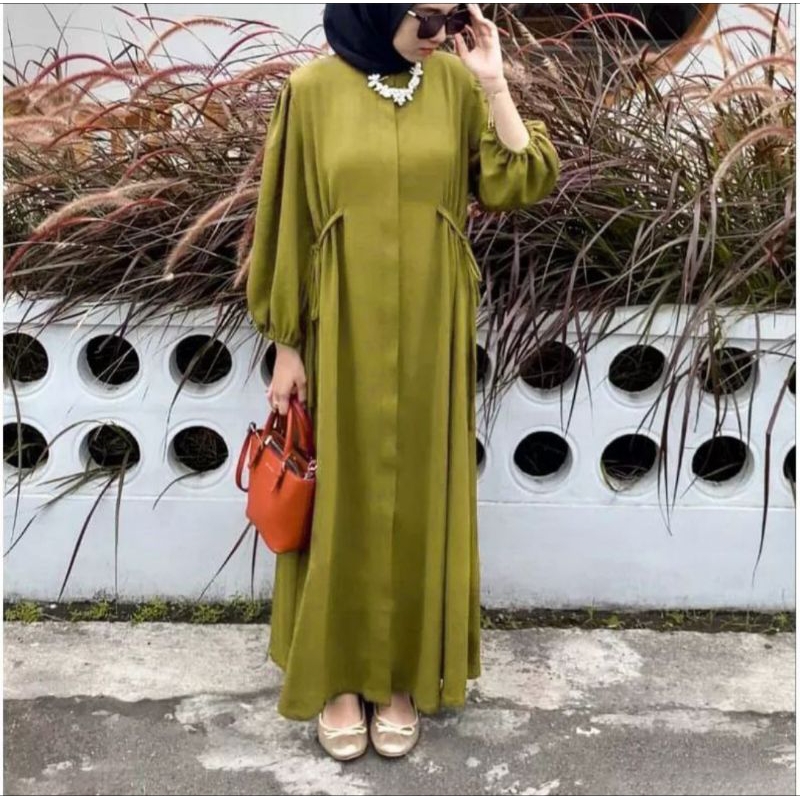 Gamis MIDI Dres Hazzel/Gamis Polos line/Dres viral kekinian/COD bayar ditempat
