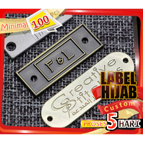GROSIR LABEL PLAT HIJAB CUSTOM MURAH BAHAN ALLOY WARNA EMAS GOLD PERAK SILVER DLL UNTUK BROSS HIJAB
