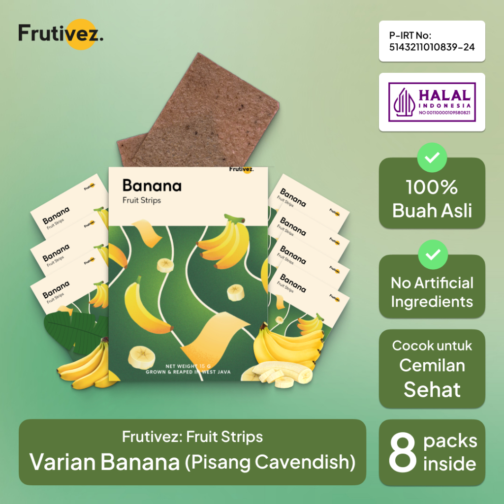 

[8 Pack] Banana Fruit Strips - Snack Cemilan Buah - Frutivez
