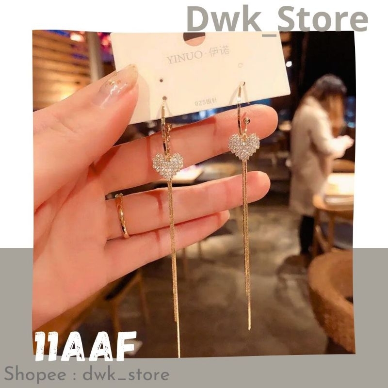 Anting Jurai Panjang / Anting Panjang / Anting Emas Bandul Hati Panjang / Anting Hati Love Hijab Pes