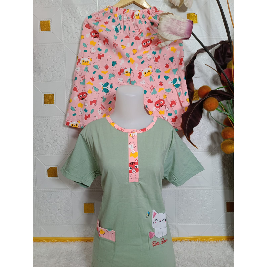 RM038 3/4 Nai Nai Premium Ukuran Jumbo Grosir Baju Tidur Wanita ukuran dewasa bahan Kaos Premium