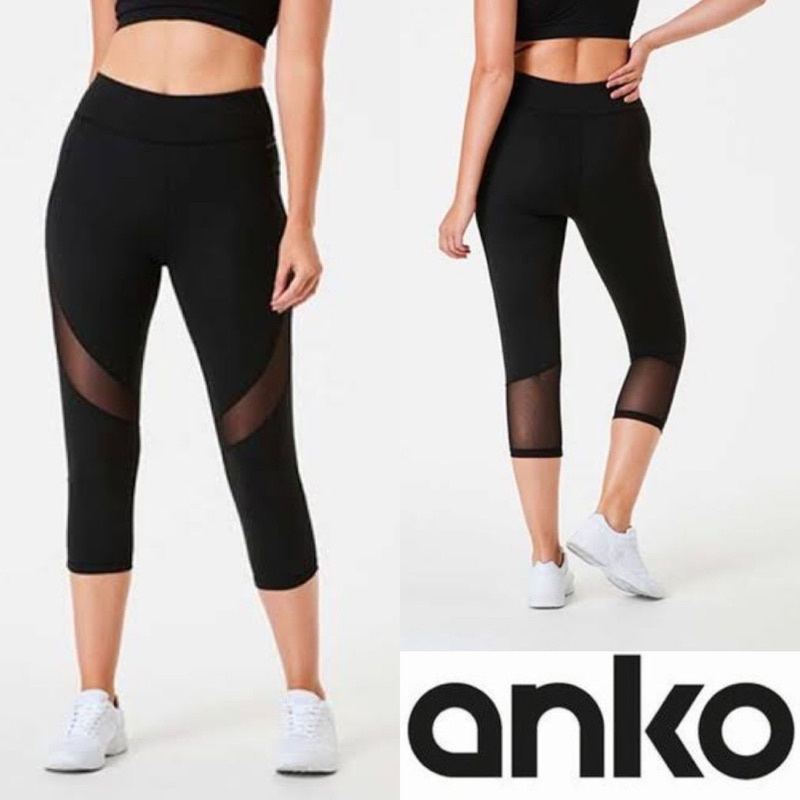 Leging wanita / ANKO sport mesh capri legging (black)