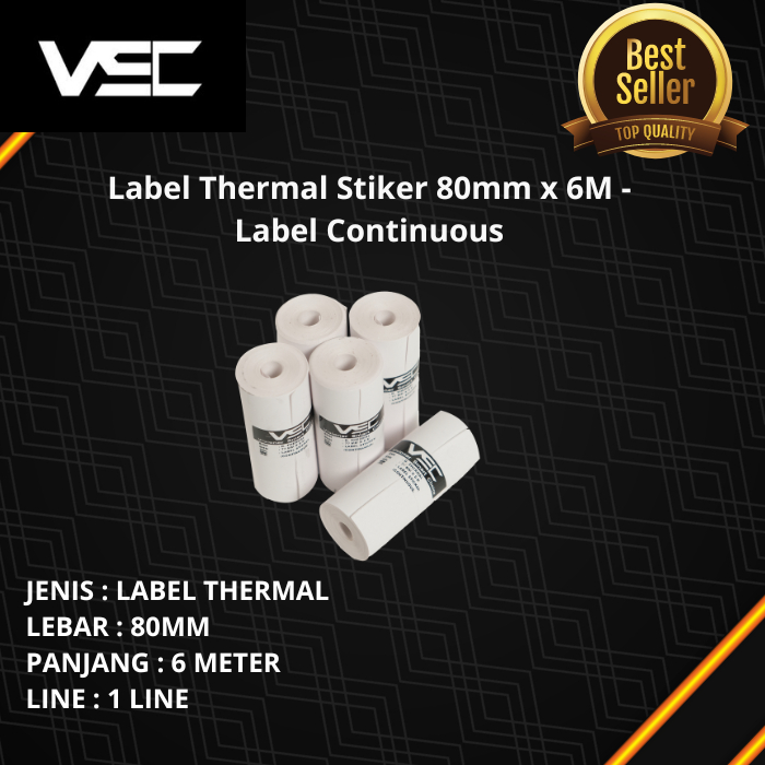 

LABEL STICKER THERMAL Continuous 80mm x 37mm Core 10mm- 6 Meter,VSC