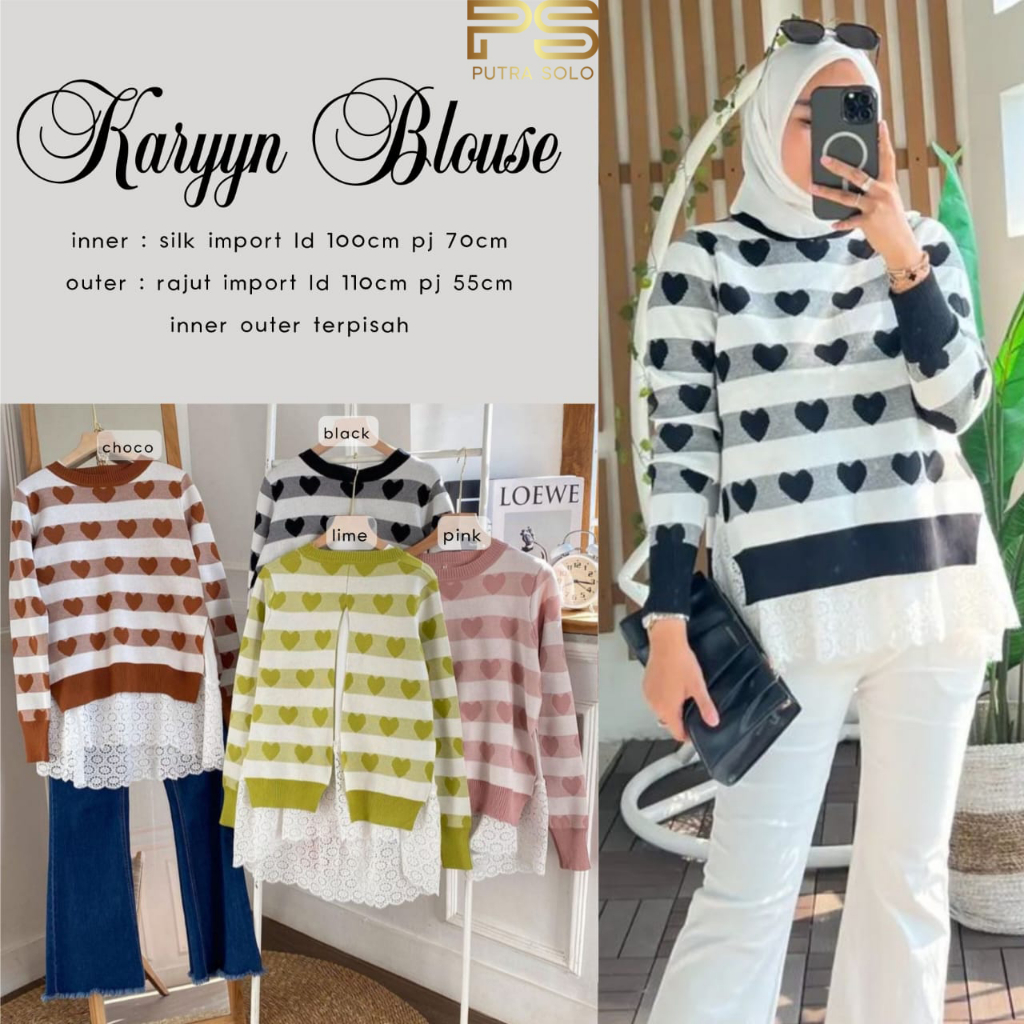 Karyyn Blouse Baju Atasan Wanita Inner Silk Import LD 100 Outer Rajut Import LD 110 By Putra Solo