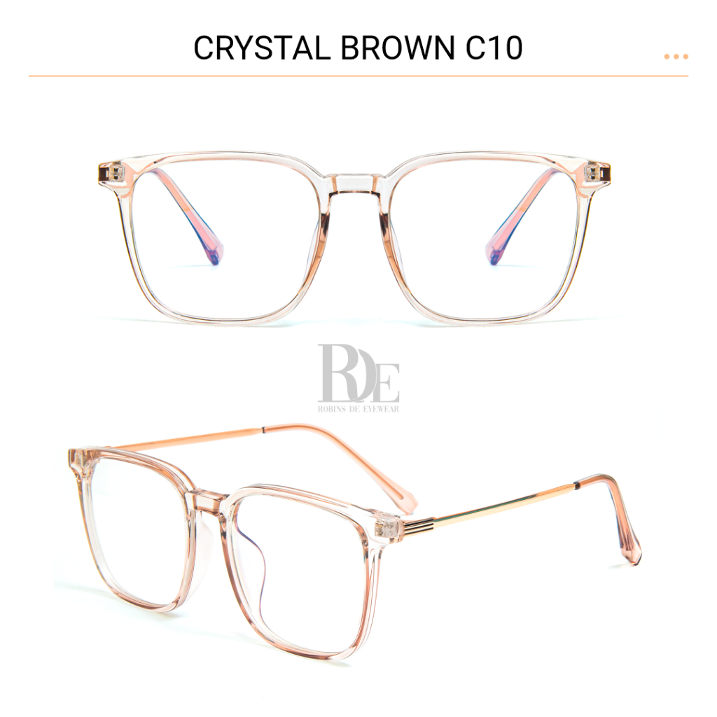 Robins kacamata Wayfarer Anti Radiasi Blueray Frame Kacamata Komputer Minus Photocromic Bluecromic Fashion Untuk Pria Wanita 1020-Crystal Brown C10