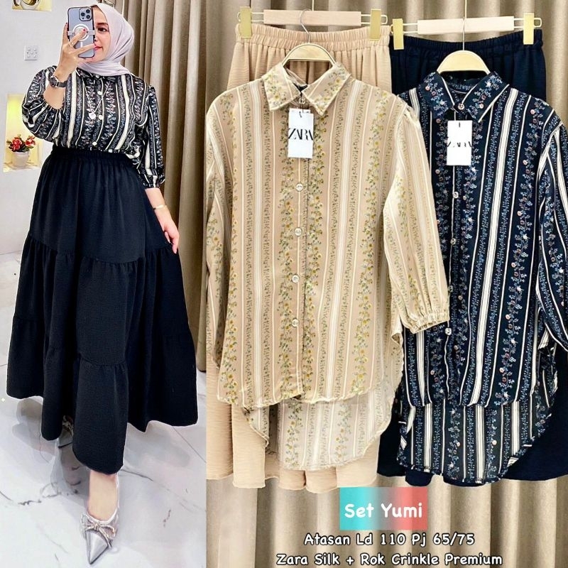 Set YUMI//One set ZARA//setrok jumbo//Setelan rok//One set jumbo//Gamis//Rok//Kemeja//Gamis set//Set