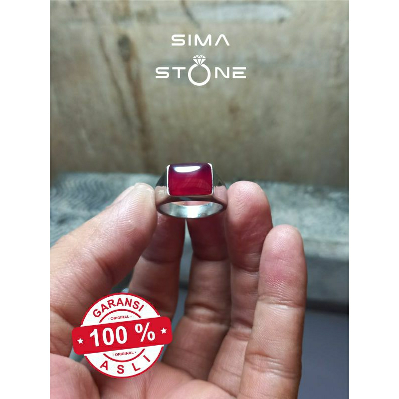 Cincin Batu Akik Red Baron Kotak Lintang Ring Titanium Silver