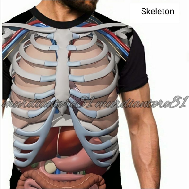 Kaos Skeleton skull kerangka tengkorak biologi murah printing Bandung cowok pria gaul