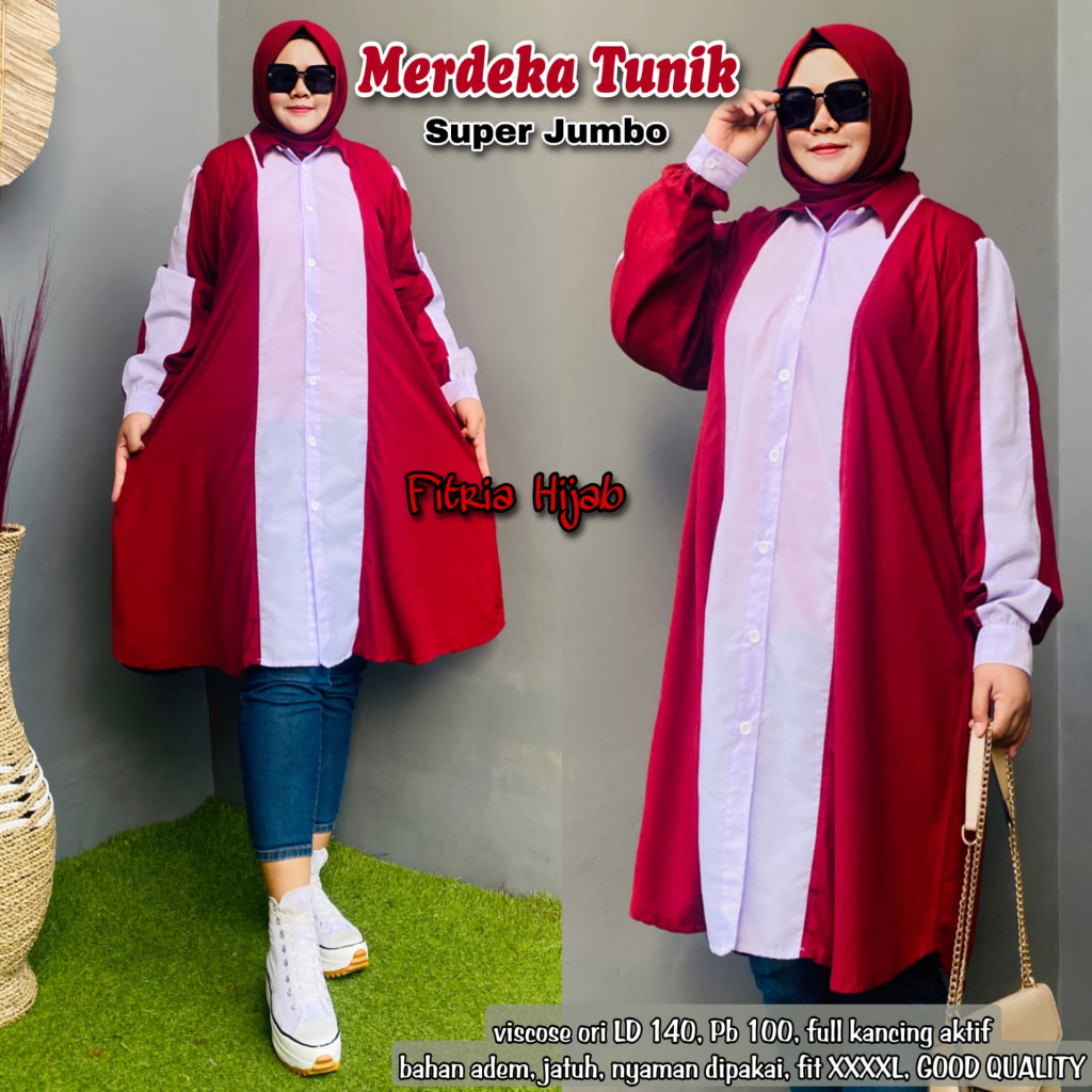 kmdk tunik tunic dress dres baju atasan panjang seragam sragam merah putih 17san 17 san agustusan ke