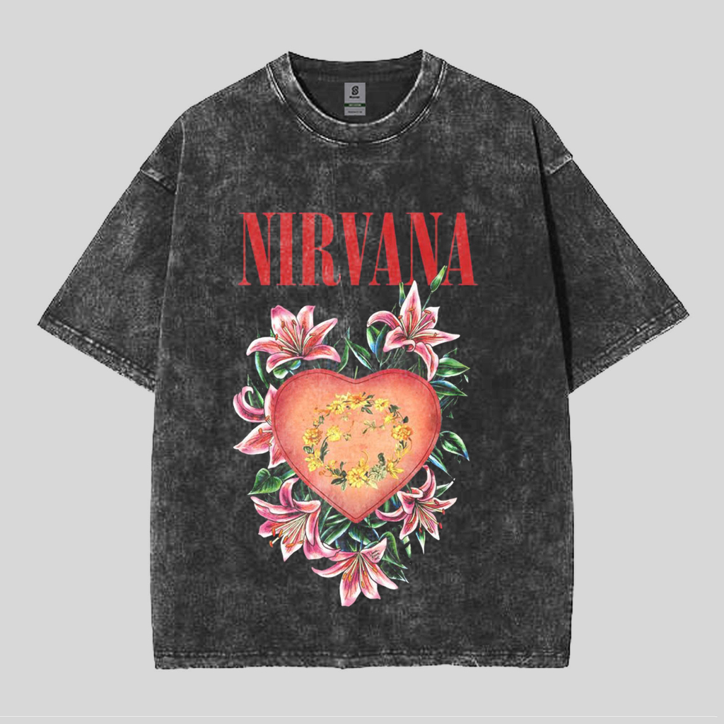 daxdexter.id "Nirvana Heart" Oversized T-Shirt [Stone Wash] kaos band