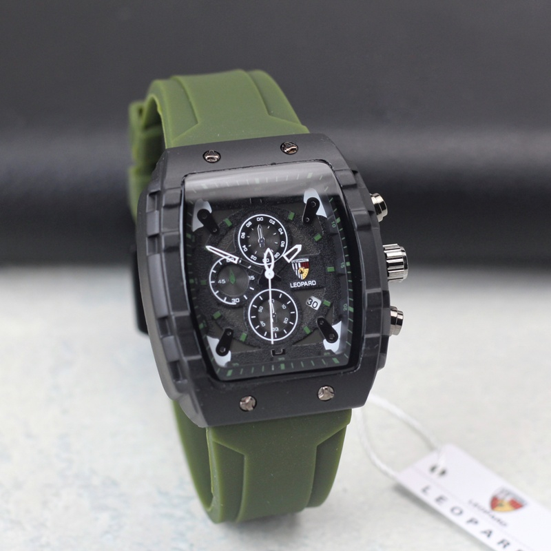 Jam tangan Pria Leopard sport tanggal aktif chrono off tali karet original