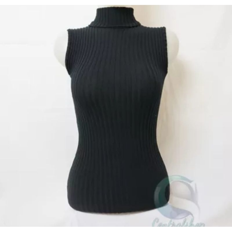 Turtleneck Rajut Leher Tinngi Tanpa Lengan / Tank top Rajut Baju Daleman Wanita Terbaru
