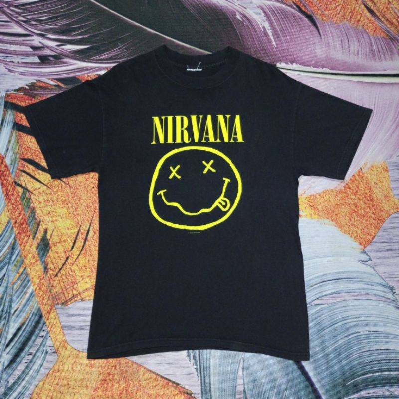 kaos band Nirvana Smiley Face 90s Vtg Vintage Second Kurt cobain