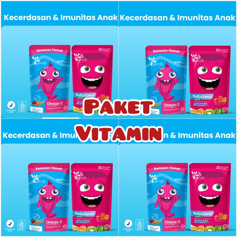 Paket vitamin Youvit Multivitamin Anak dan Omega-3 Anak 30 Hari untuk Tumbuh Kembang, Otak & Mata An