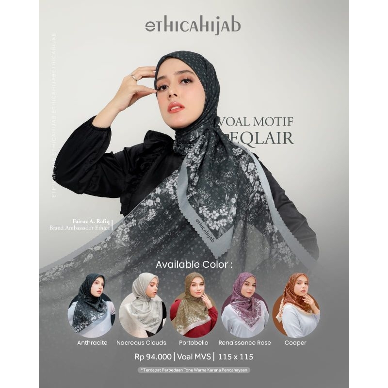 Jilbab Segiempat Voal Motif Eqlair ethica