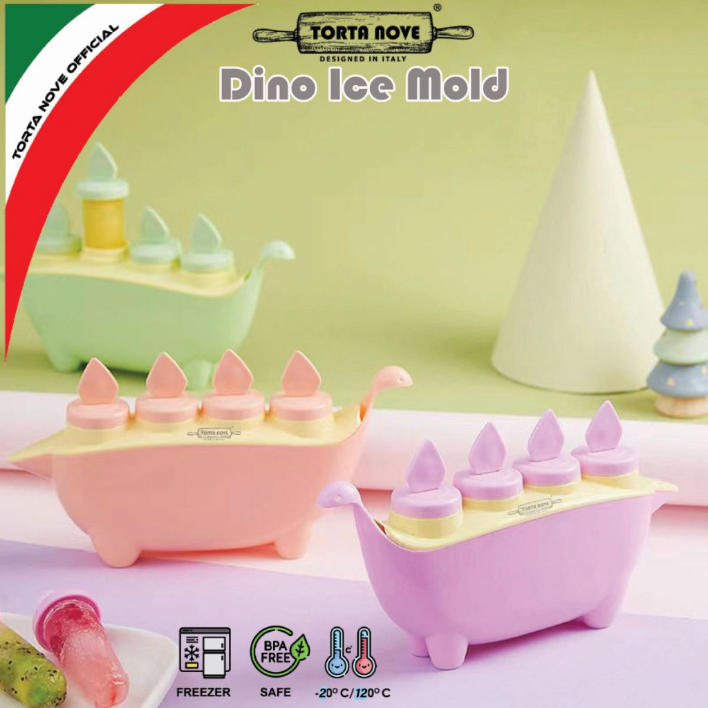 Cetakan es cream stick bayi ice krim mold es lilin loli lolly isi 4 karakter Dinosaurus plastik stik