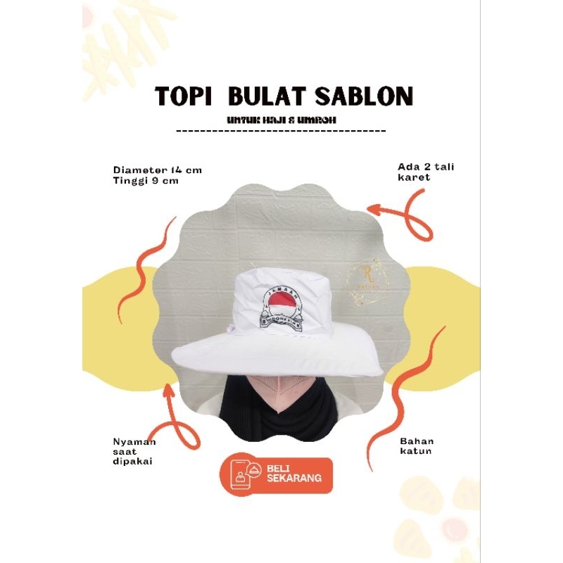 Topi haji umroh bulat sablon / topi putih / perlengkapan haji dan umroh