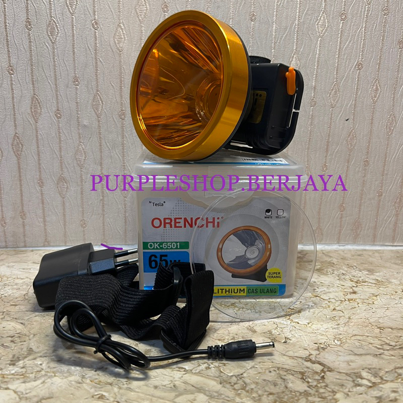 Tesla Orenchi Senter Kepala 65Watt OK 6501 FREE COVER KUNING