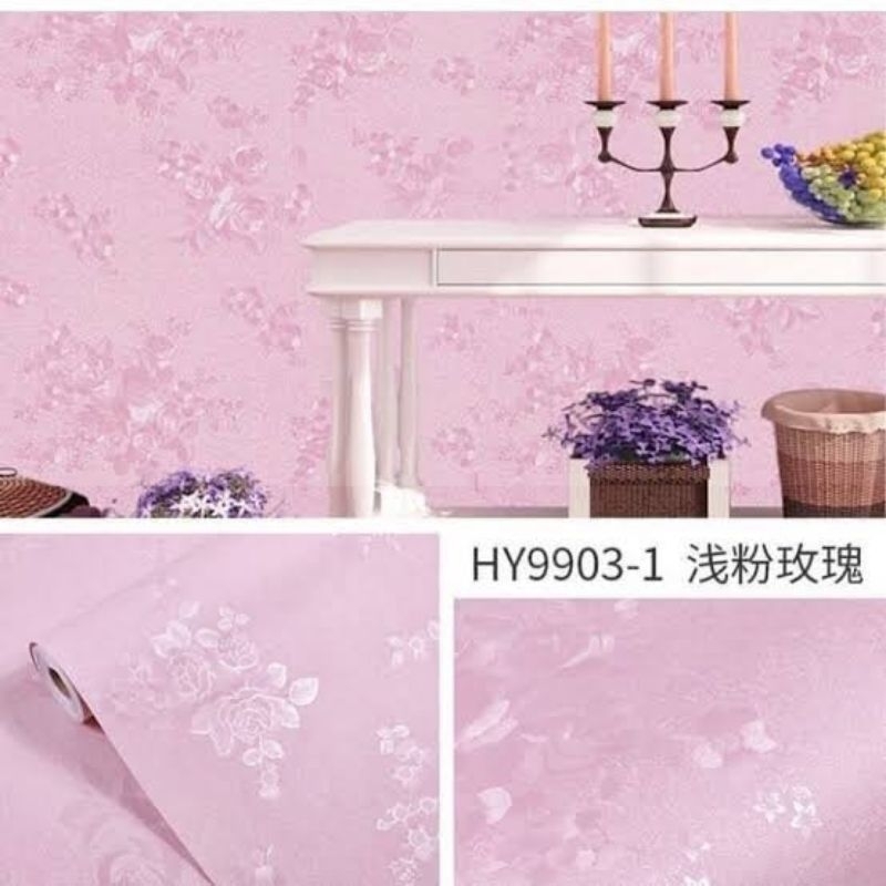 WALLPAPER DINDING 10 MTR X 45 CM MOTIF BATIK EMBOS BERSERAT DAN TEKSTURE PINK cy1189