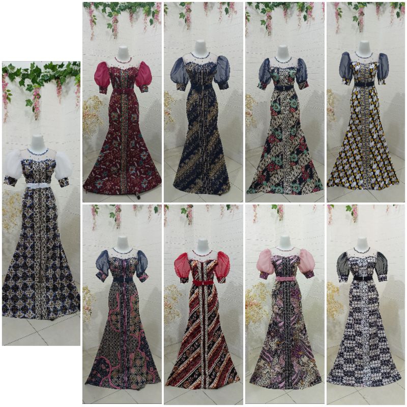 Gaun Duyung Batik Streect (melar) Lengan Balon Free Belt payet mutiara