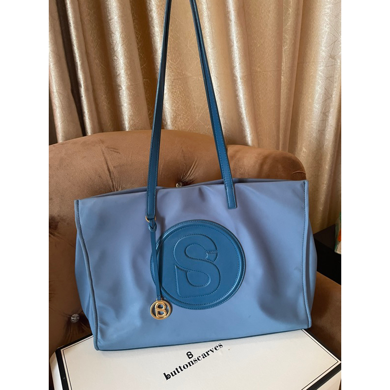 preloved Aaliya Nylon Tote Bag Atlantic blue buttonscarves