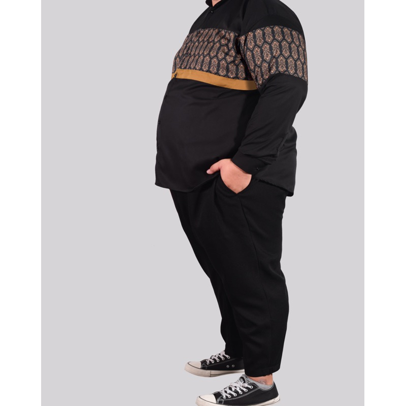Kemeja Big Size Koko Hitam Lengan Panjang Jumbo| Rabbani