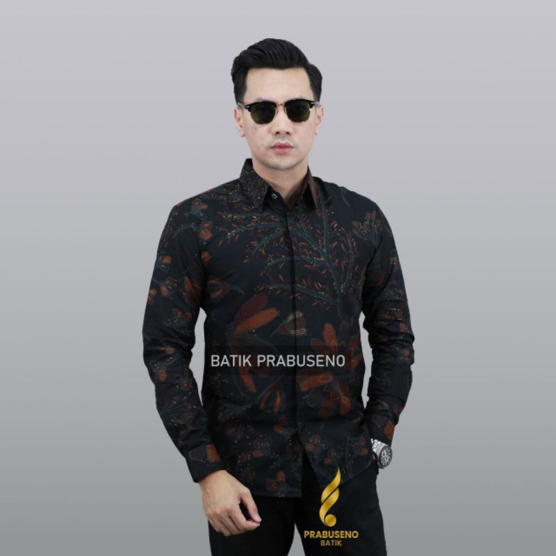 Baju Batik Pria Lengan Panjang ALOGA Bahan Katun Model Slimfit - XXL