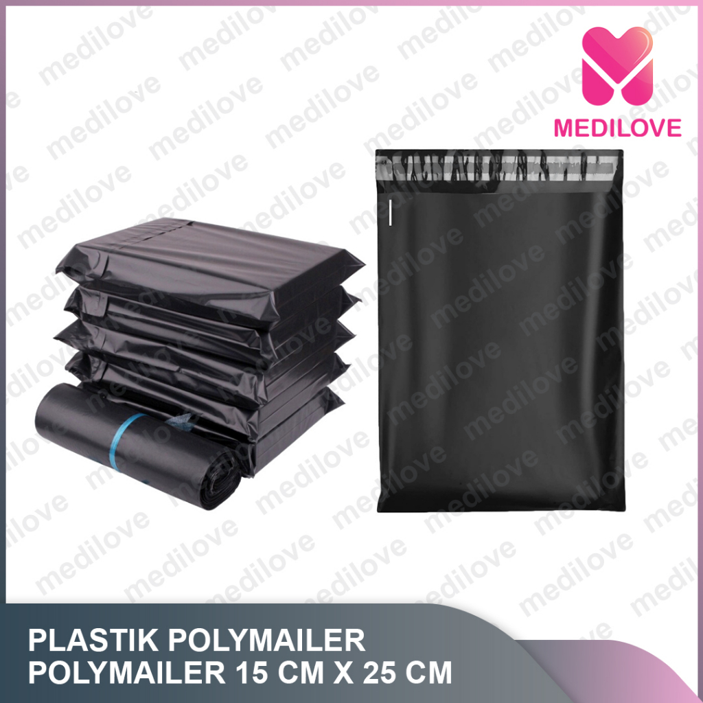 Plastik Polymailer Hitam LDPE [10x20] isi 100 pcs - Bungkus Plastik Packing Online Lem / Polymailer 