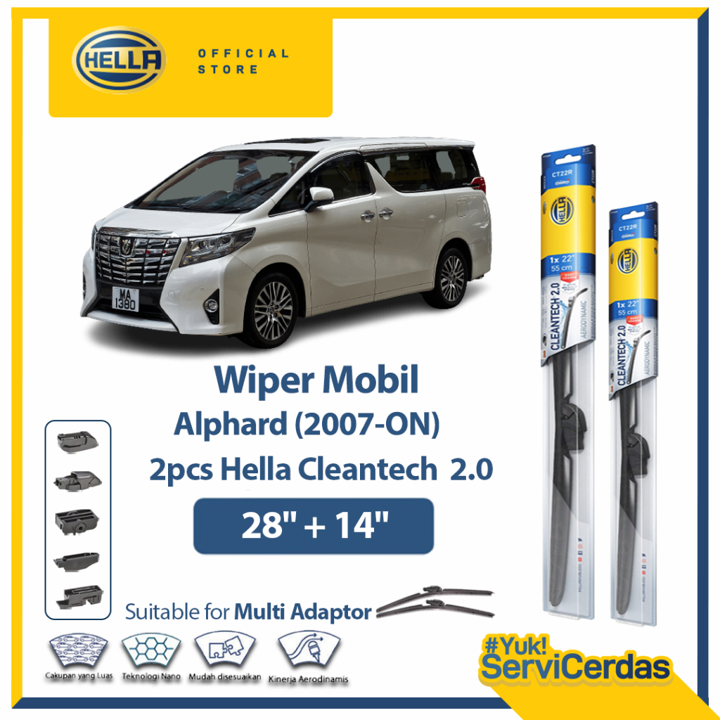 Wiper Mobil TOYOTA Alphard 2007 - On (28”+14”) - HELLA Cleantech 2.0
