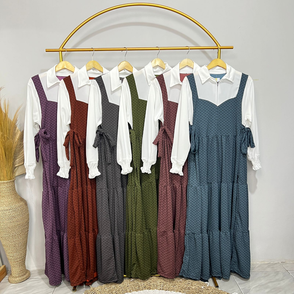 Dinda Gamis Overall Dress Gamis Kerah  Jumbo Busui Friendly LD 120-150cm