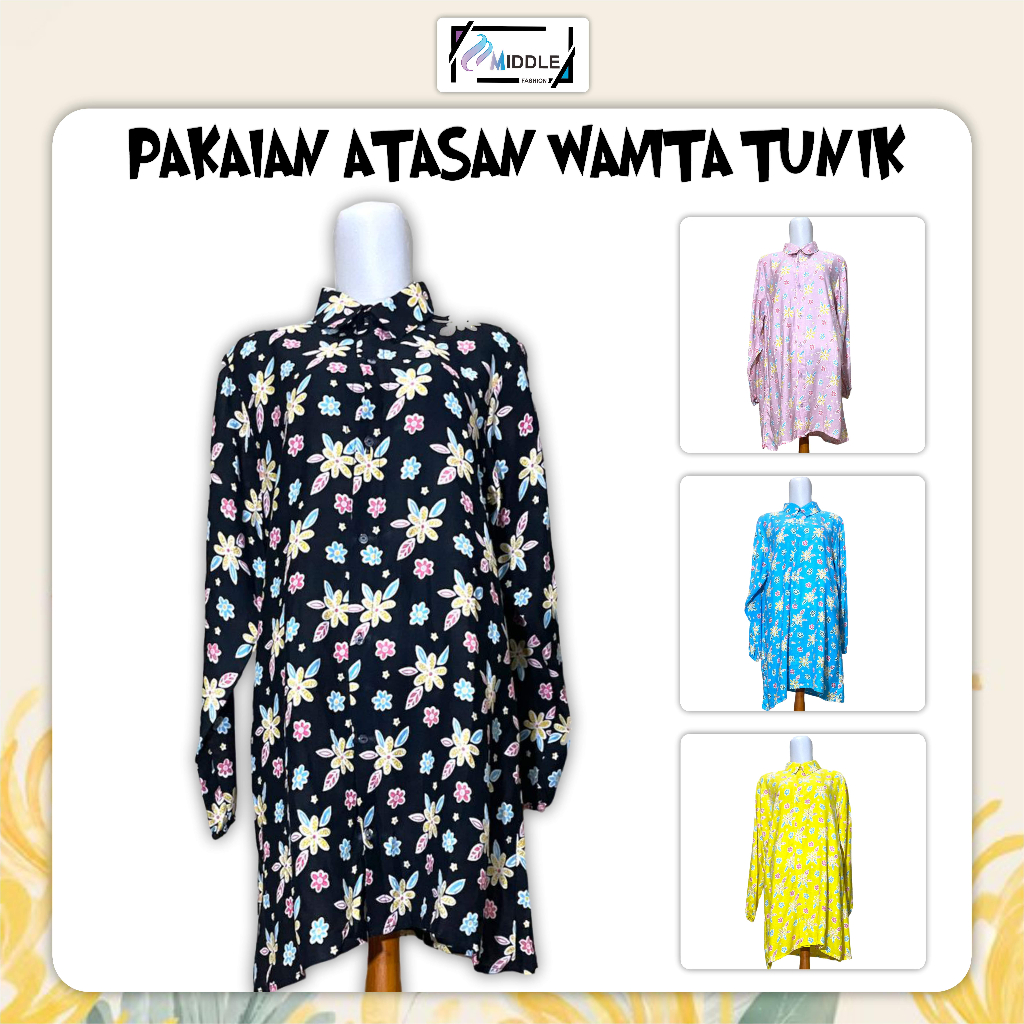 [Middle Shop] Baju Atasan Wanita Tunik Rayon Premium Motif Bunga