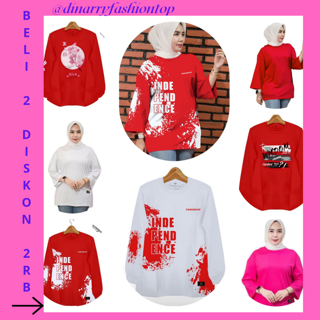 T-SHIRT DINARRY FST ORIGINAL OVERSIZE BASIC POLOS TANGAN 7/8 KAOS MERAH KAOS WANITA KATUN