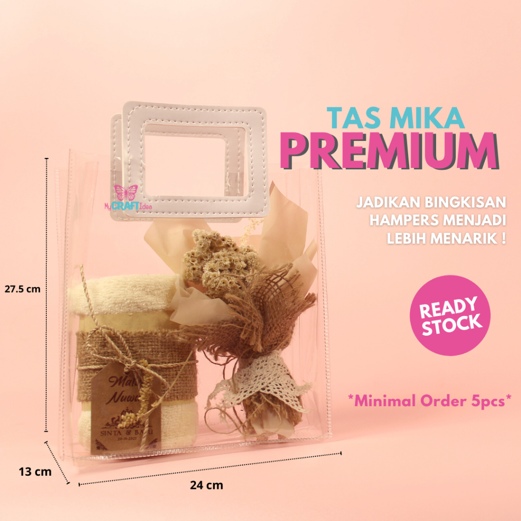 

Tas Mika Premium | 24x13x27,5cm | Tas Mika Besar | Tas Mika PVC| Tas Tenteng Kulit Sintetis | Tas Mika Transparan | Tas Souvenir
