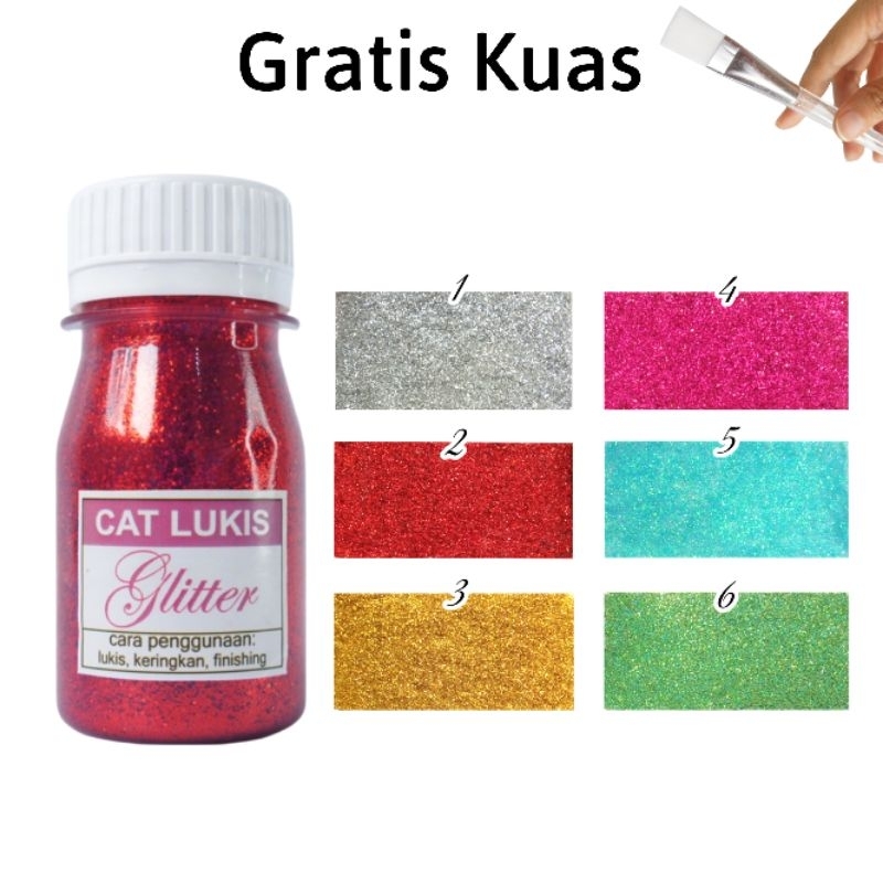 Cat Glitter Siap Pakai (40ml) mengkilap untuk lukis Kain Kulit Sepatu Kanvas Jeans Tas Baju Kaos Clay Kayu Kaca Styrofoam Prakarya Kerajinan Seni Cat Lukis premium mewah by Ganzel