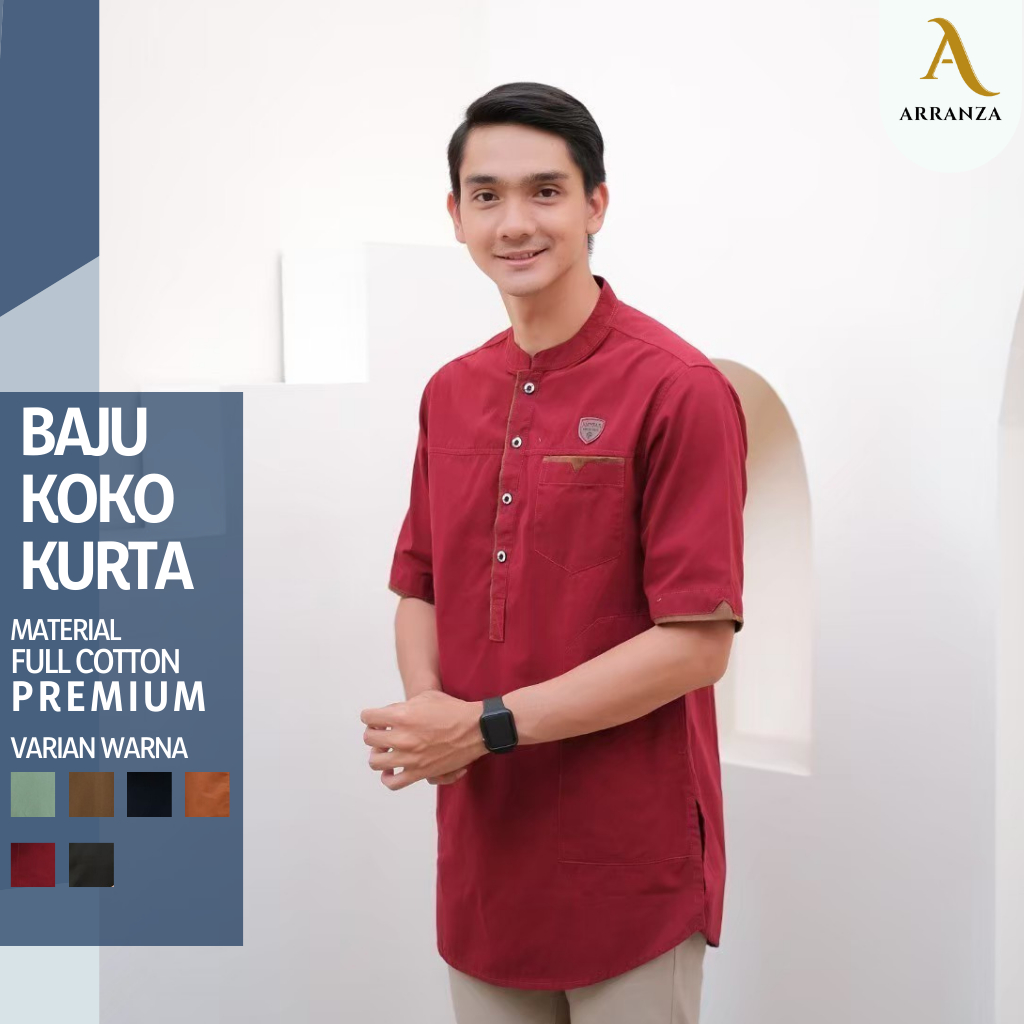 baju koko  pria lengan pendek atasan baju koko pria dewasa premium original  - warna merah marun