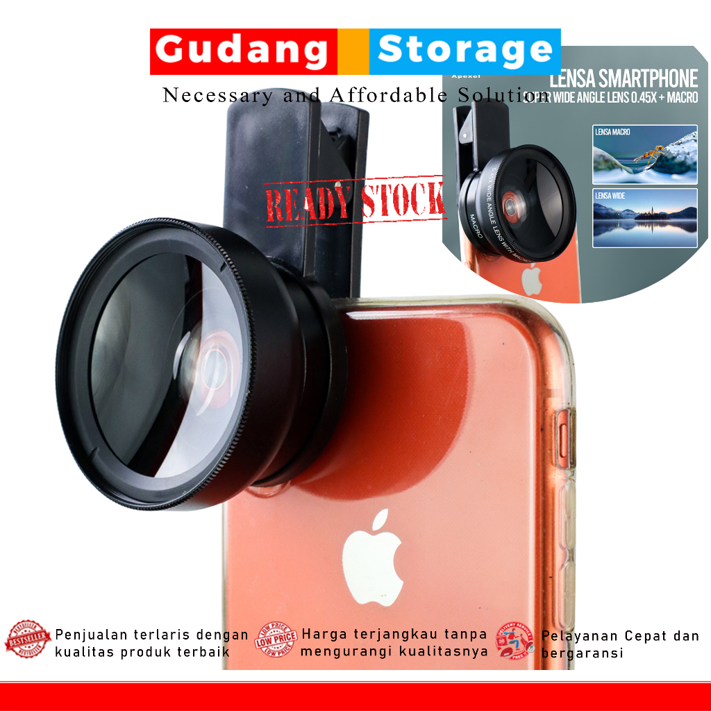 [GSO] LENSA WIDE APEXEL Lensa Makro Lensa Super Wide Angle Lens 0.45X + Macro Smartphone