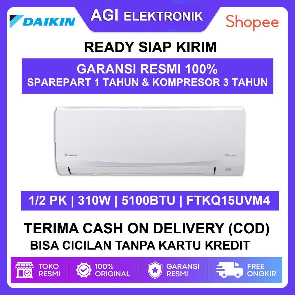 AC Split R32 Daikin FTKQ15 1/2 PK Flash Inverter Low Watt