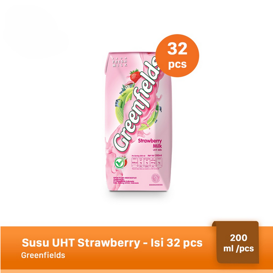 

GREENFIELDS STRAWBERRY MILK 32 × 200 ML SUSU UHT CAIR MINUMAN GREENFIELD STROBERI