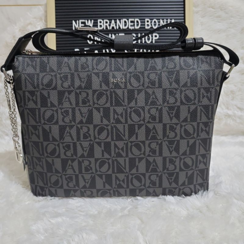 tas bonia original sling bag monogram hitam cowok