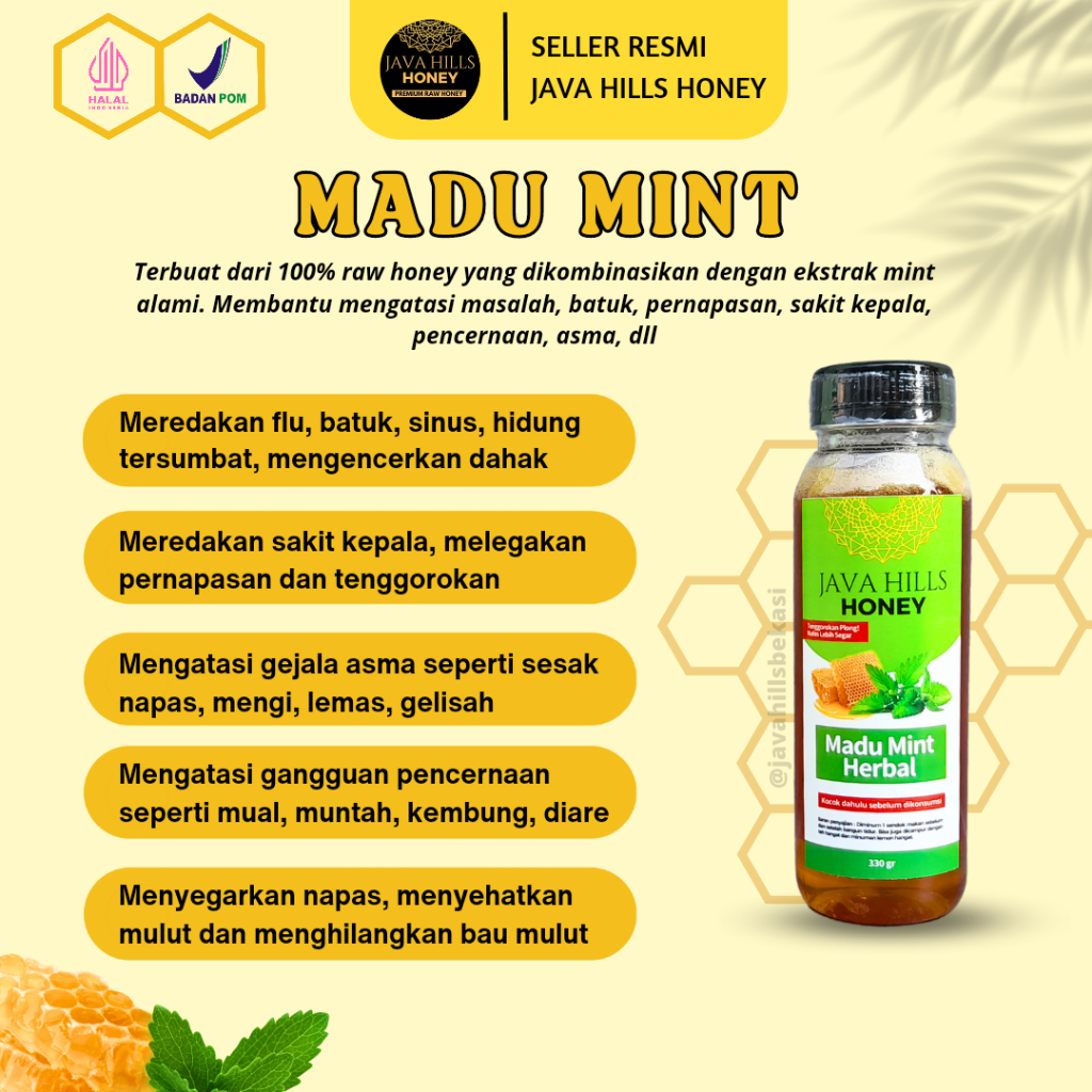 Madu Mint Herbal Java Hills Honey / Madu Mint Herbal Asli / Mengobati Batuk