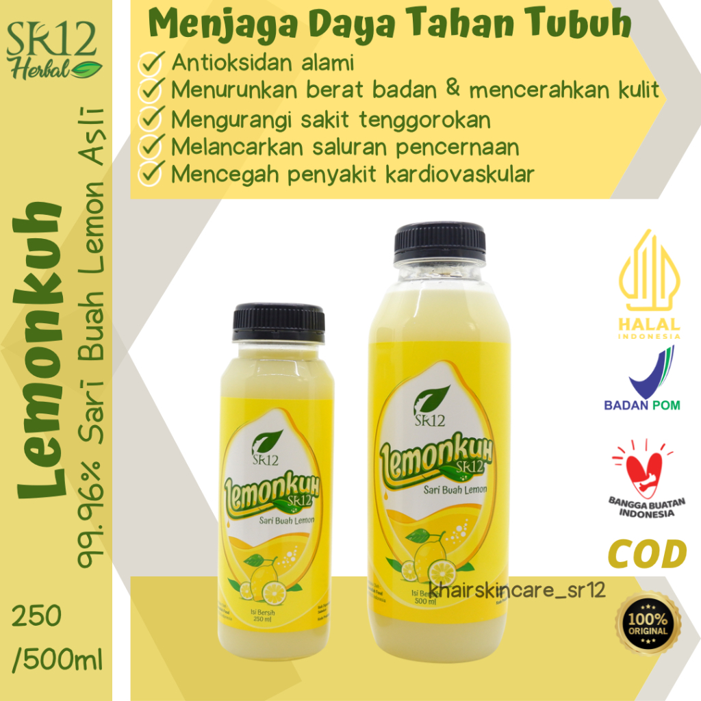 

SR12 LEMONKUH 99,96% Sari Buah Lemon Asli Antioksidan/Jaga Daya Tahan Tubuh/Diet Alami 250ml 500ml BPOM