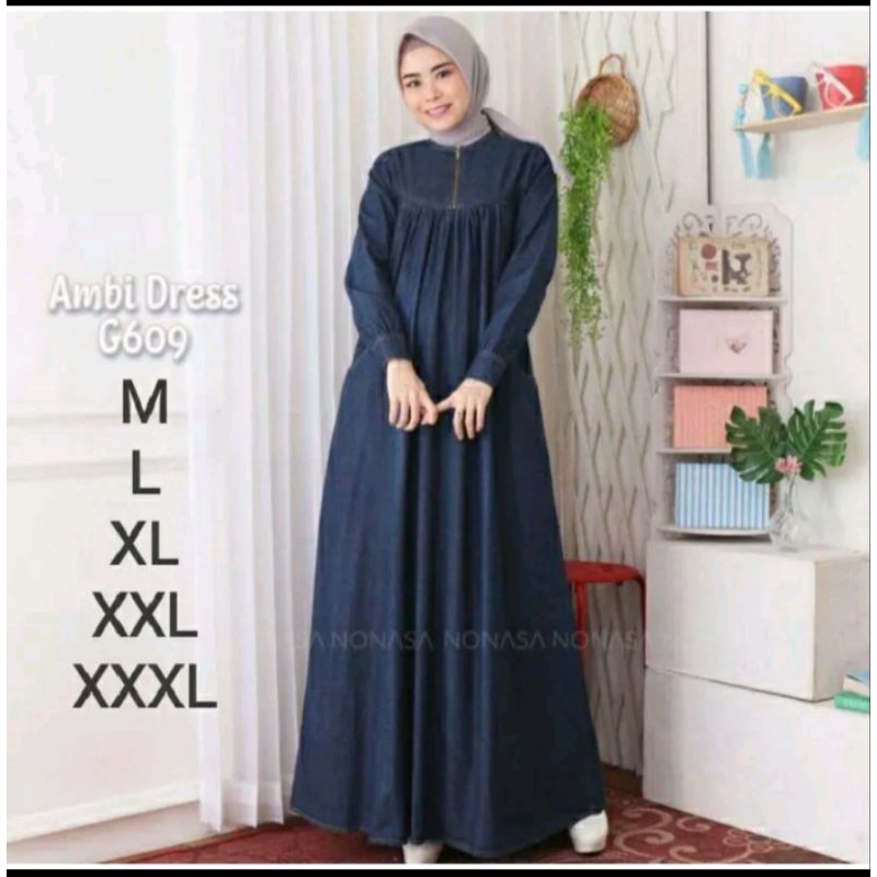 ( Bisa COD )/Gamis Jeans/Gamis Terlaris/Maxi Jeans/ Gamis Size S-Xxxl/Gamis Jumbo