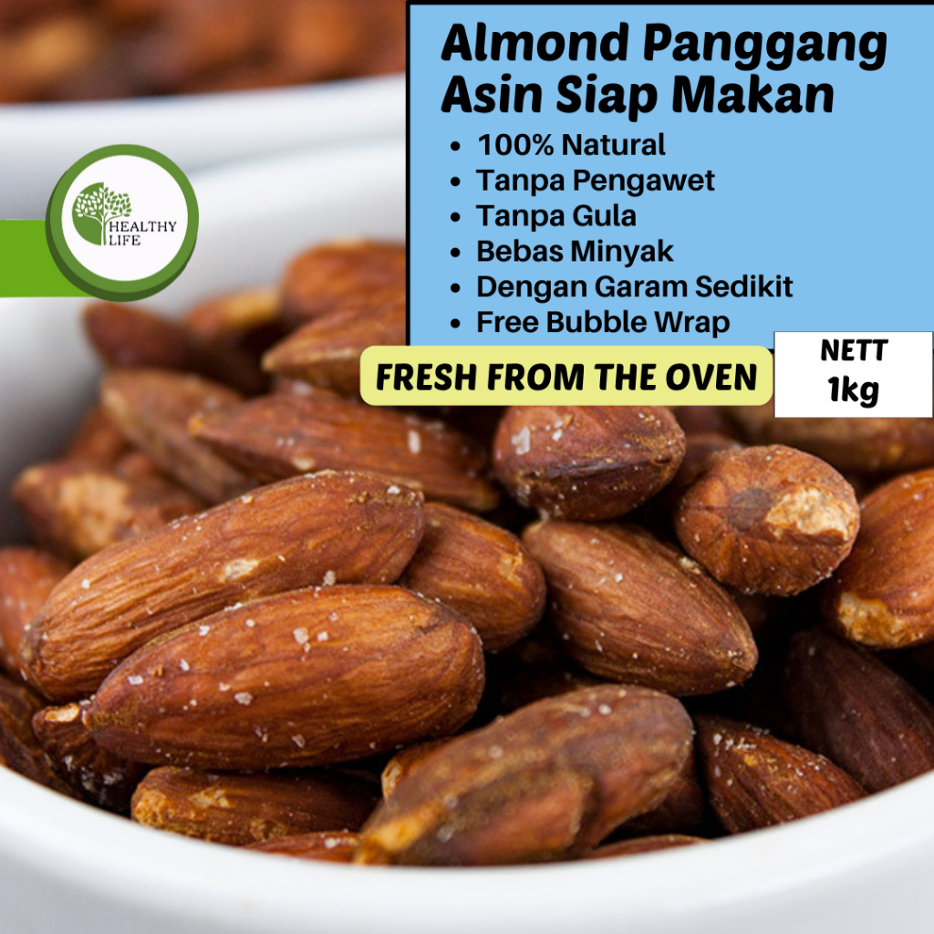 

Roasted Almond Whole (Sea Salt) 1kg (Almond Panggang / Matang) Tanpa Cangkang