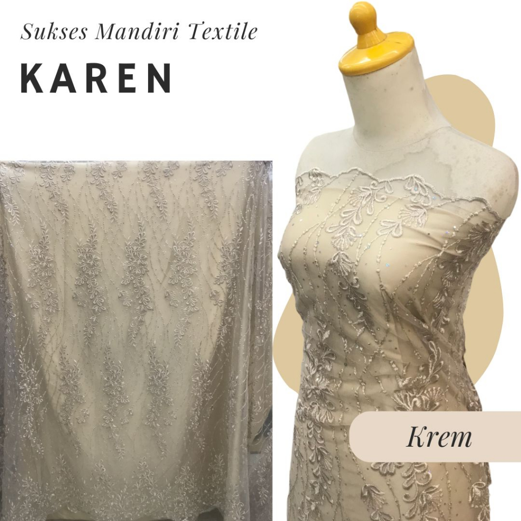 [KAREN] Brokat Brukat Tile Payet Premium Mewah Warna Krem Gold | Harga ½ meter = 50 cm (Bahan Dress 