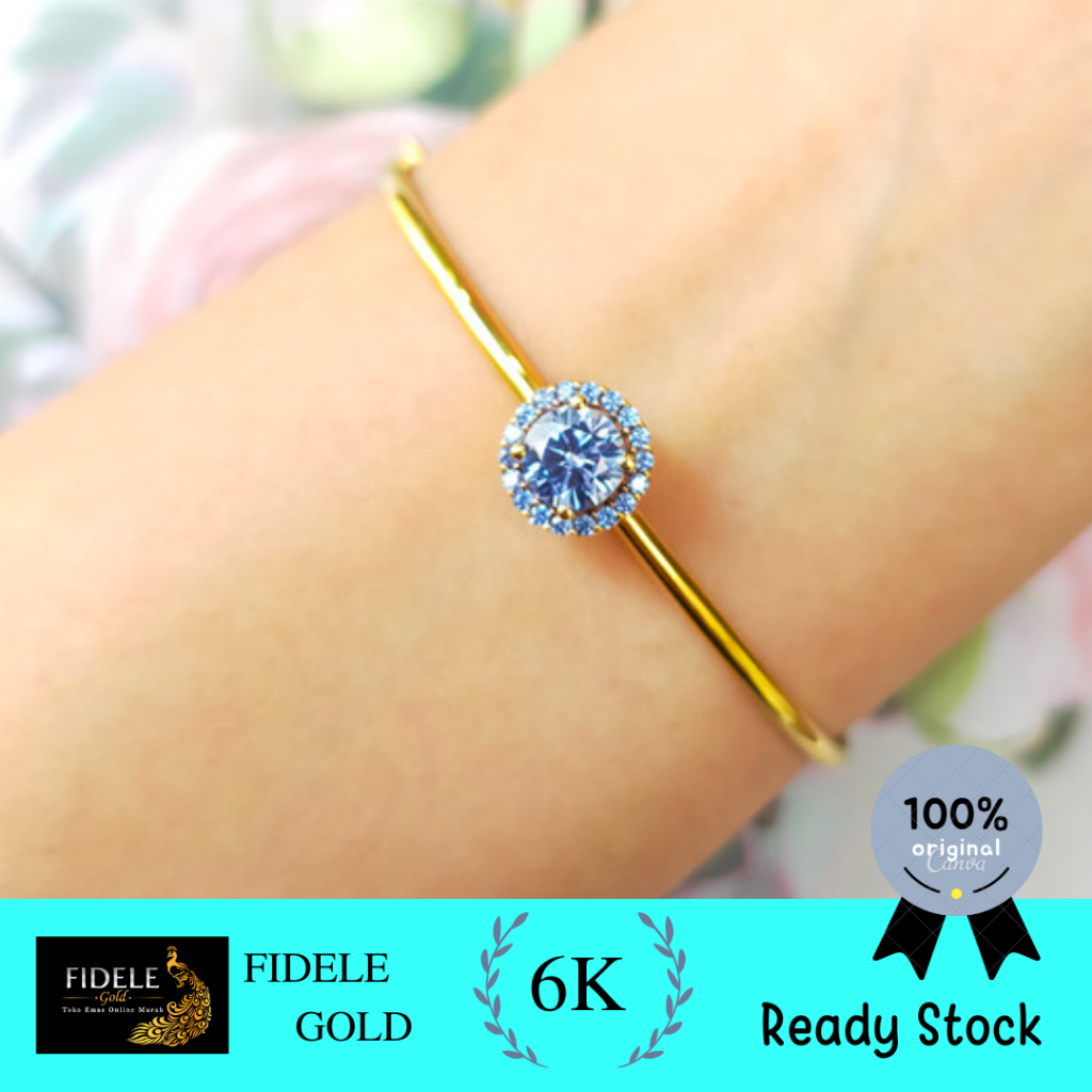 Gelang biru soliter mata emas 300 kekinian style korea gelang emas asli