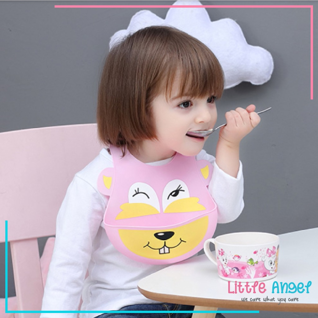 Murah Baby Bib Celemek Makan Bayi Slaber Silikon Anak Bibs Karakter Elsa Stitch Mickey Mini Karet