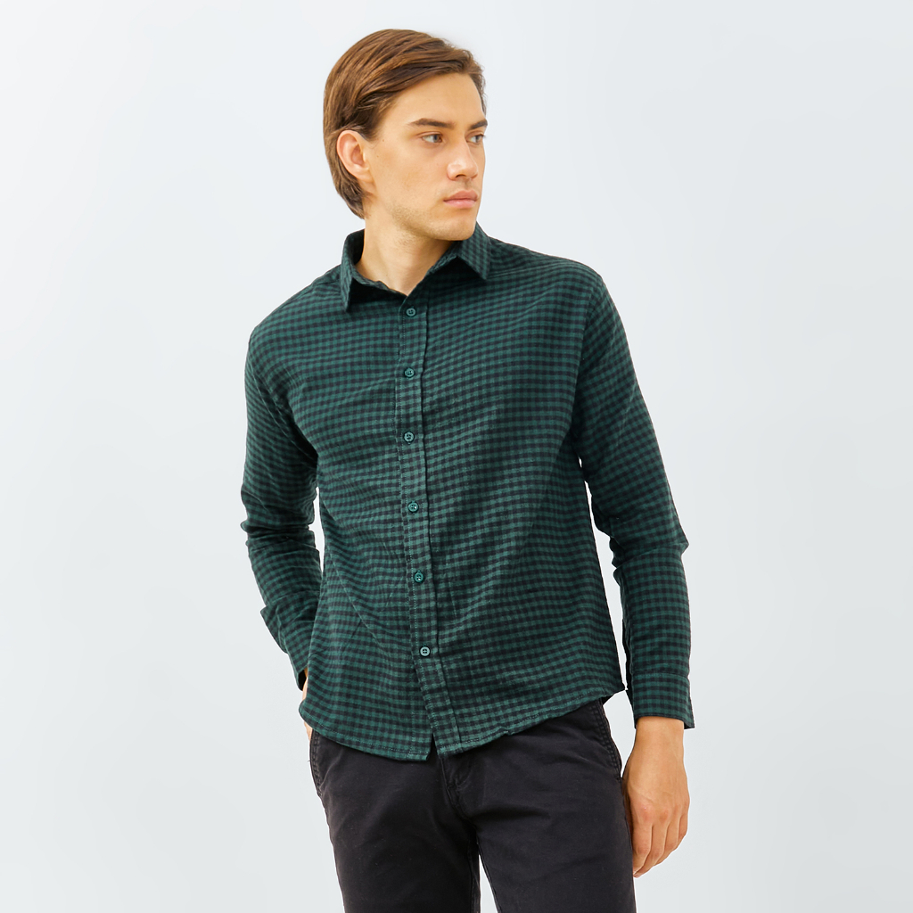 PAULMAY Kemeja Flanel Pria Lengan Panjang Hijau 6706