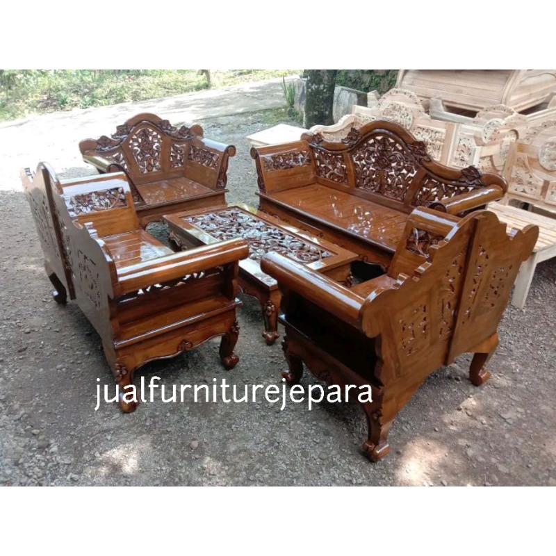 kursi tamu kayu jati ukiran madura, set kursi sofa tamu kayu jati ukiran jepara