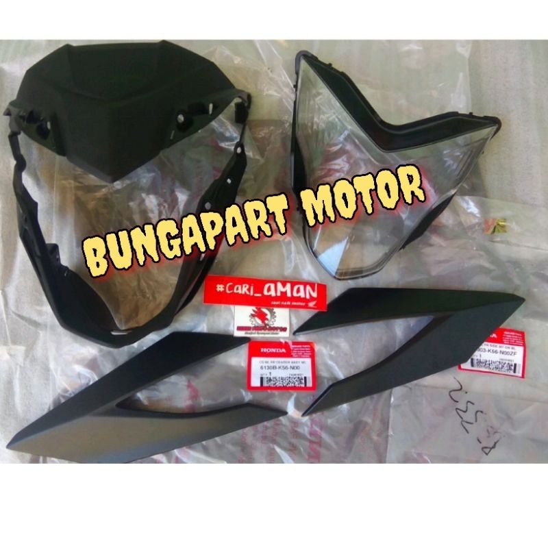 COVER BATOK KEPALA DEPAN SET +KUPING/ALIS +KACA MIKA LAMPU DEPAN HONDA SONIC 150R 100% ORIGINAL AHM